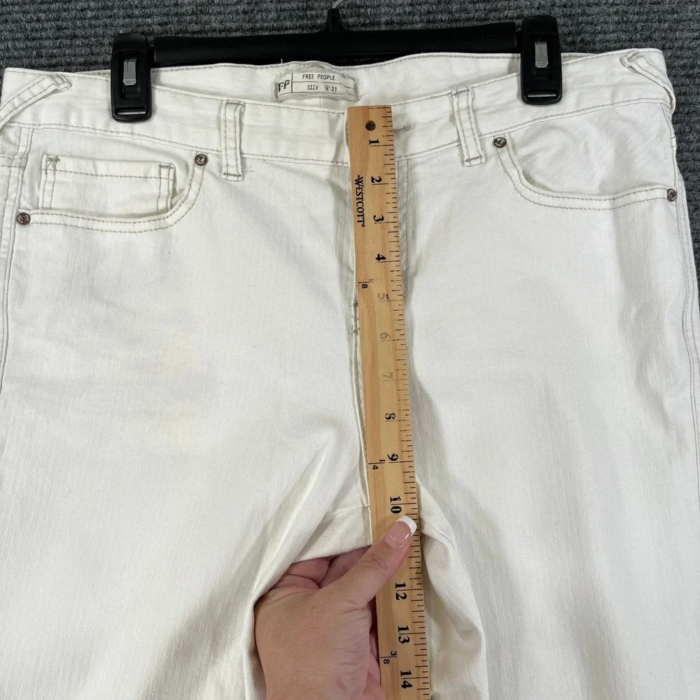 Free People Denim Pants Womens 31 White Herringbone Slit Hem Casual Jeans
